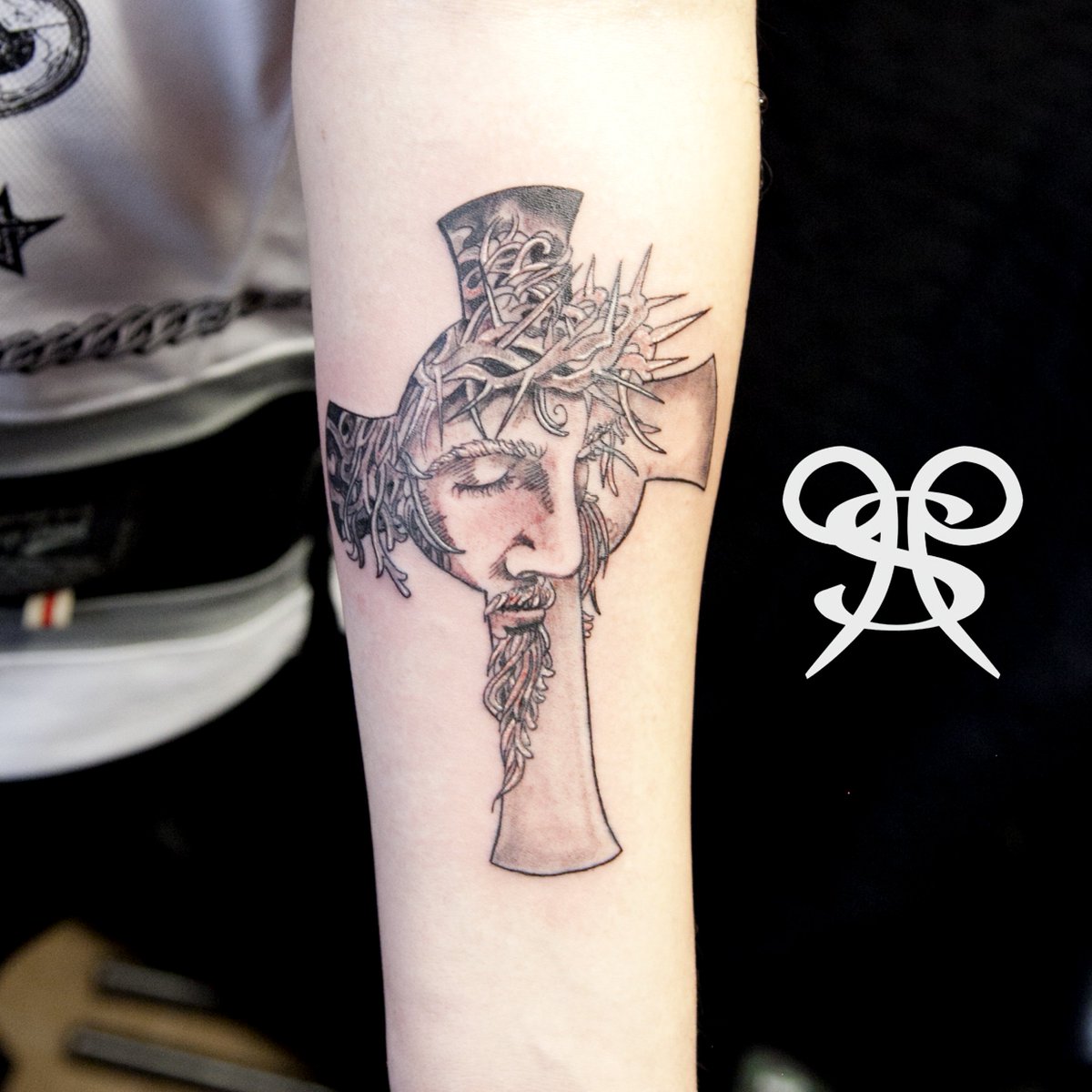Seven's first tattoo! Jesus &amp; Cross, ink by Dino P.