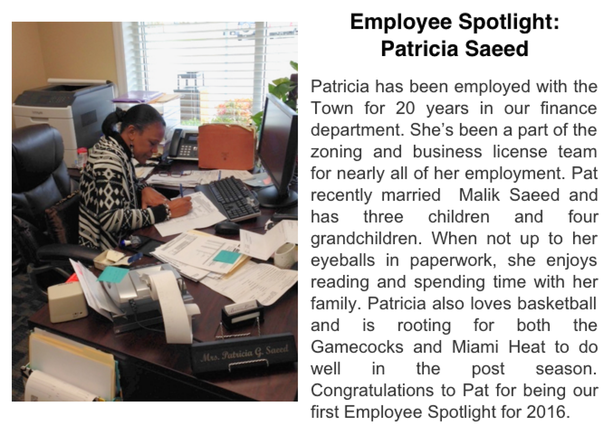 TownofBL's tweet photo. Congrats to this months Employee Spotlight, Patricia Saeed! We are so grateful for all of your hard work! #BLRocks https://t.co/632zkGK9Xv