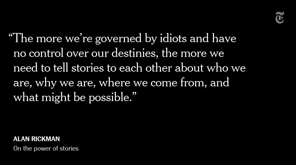 NYTObits's tweet photo. Alan Rickman on the power of storytelling. Our coverage including reactions on Twitter https://t.co/gBIIUDowBe https://t.co/hRzZktdTfw