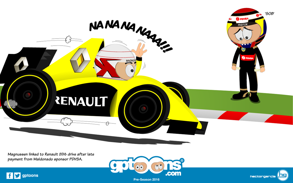 gptoons's tweet photo. New #gptoons --> Magnussen linked to @Lotus_F1Team #maldonado #F1 https://t.co/q7fXRkLWIt