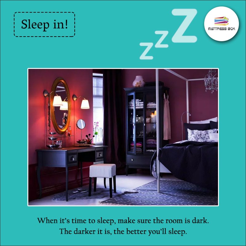 TheMattressBox's tweet photo. Use heavy curtains or shades to block light from windows, or try a sleep mask to cover your eyes. https://t.co/KmYr6i1aa7