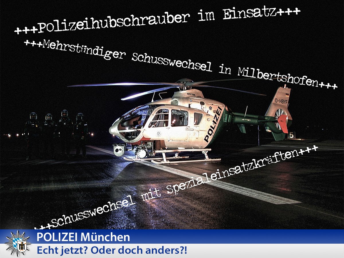 +++Polizeihubschrauber im Einsatz+++Schusswechsel in Milbertshofen+++ Oder doch anders?! on.fb.me/1la38aW