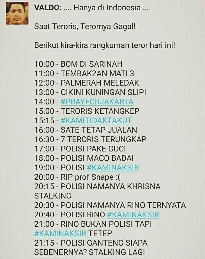 dianparamita's tweet photo. Kasihan para teroris. Teror mereka gagal. #KamiTidakTakut https://t.co/vcYa5u9c9d