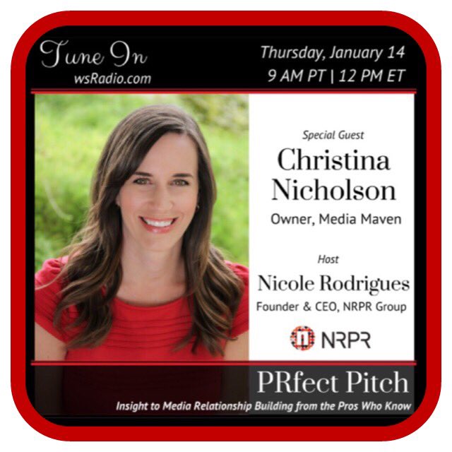 NRPRGroup's tweet image. Tune in to #PRfectPitch at 9 AM PT 4 special guest @MediaMaven_CN tinyurl.com/hu6s7lo  #Radio #Show #TuneIn #PR