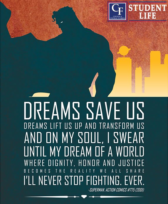 CFStudentLife's tweet photo. Pursue YOUR dream until it becomes a reality!
#SuperheroSegment #Superman #CFStudentLife https://t.co/Bycz1xJ4bH