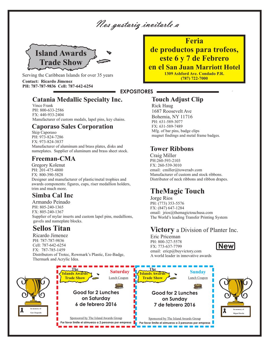 touchadjust's tweet image. Visit us at our booth at the Island Awards Trade Show in Puerto Rico, Feb. 6 &amp;amp; 7!
#awards #PuertoRico #Caribbean