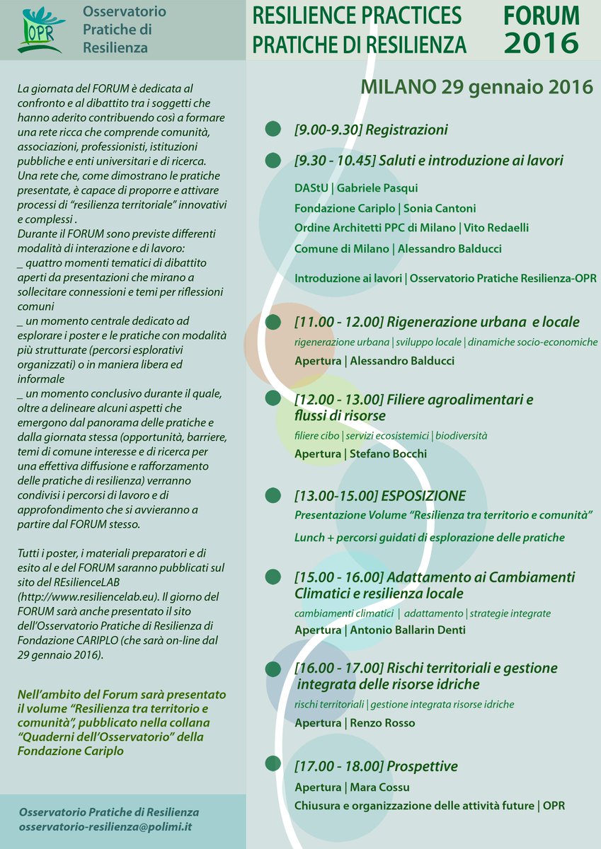 REsilienceLAB_'s tweet photo. Iscrizioni aperte per FORUM PRATICHE DI RESILIENZA
Inviare scheda a: osservatorio-resilienza@polimi.it 
#resilienza https://t.co/Y5suWJ89q1