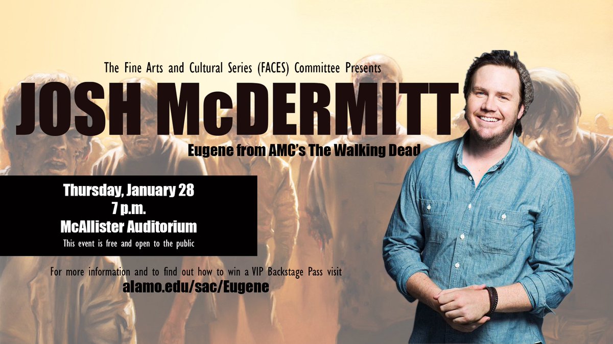 SAC_PR's tweet photo. Join #WalkingDead actor, @JoshMcDermitt for a Q&amp;A session here on campus! For more info: https://t.co/RUZWpGZoGT https://t.co/tNpOMJXvLJ