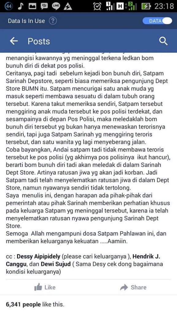 Ra_Ria_Rana's tweet photo. Dkrim by FB : Kisah Kepahlawanan Seorang SATPAM Sarinah Dept Store https://t.co/AqLVXdIxzT