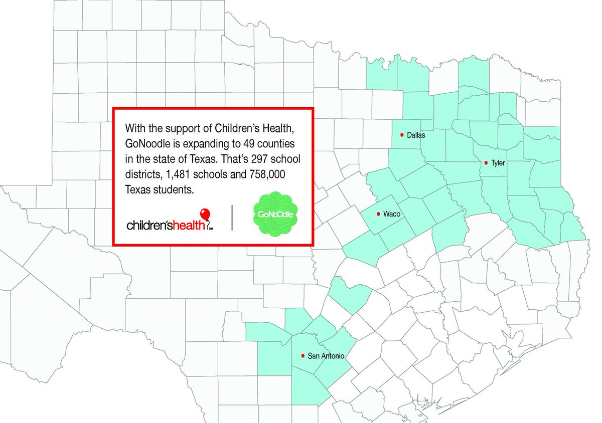 childrens's tweet photo. We’re helping bring @GoNoodle to 1,481 Texas elementary schools! #healthybrainandbody https://t.co/kzJ9xrbLj5 https://t.co/BoNrl0ALi8