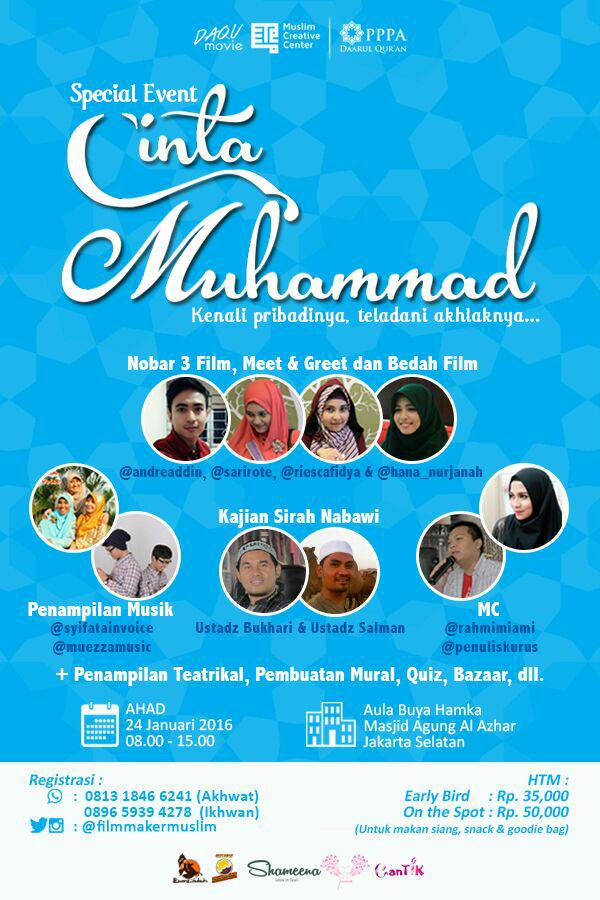 Event yg akan slalu buat kita kangen sm Beliau..
Ayo cpt daftar..seat trbatas!#cintaMuhammad youtu.be/-H1H4B_RTqw