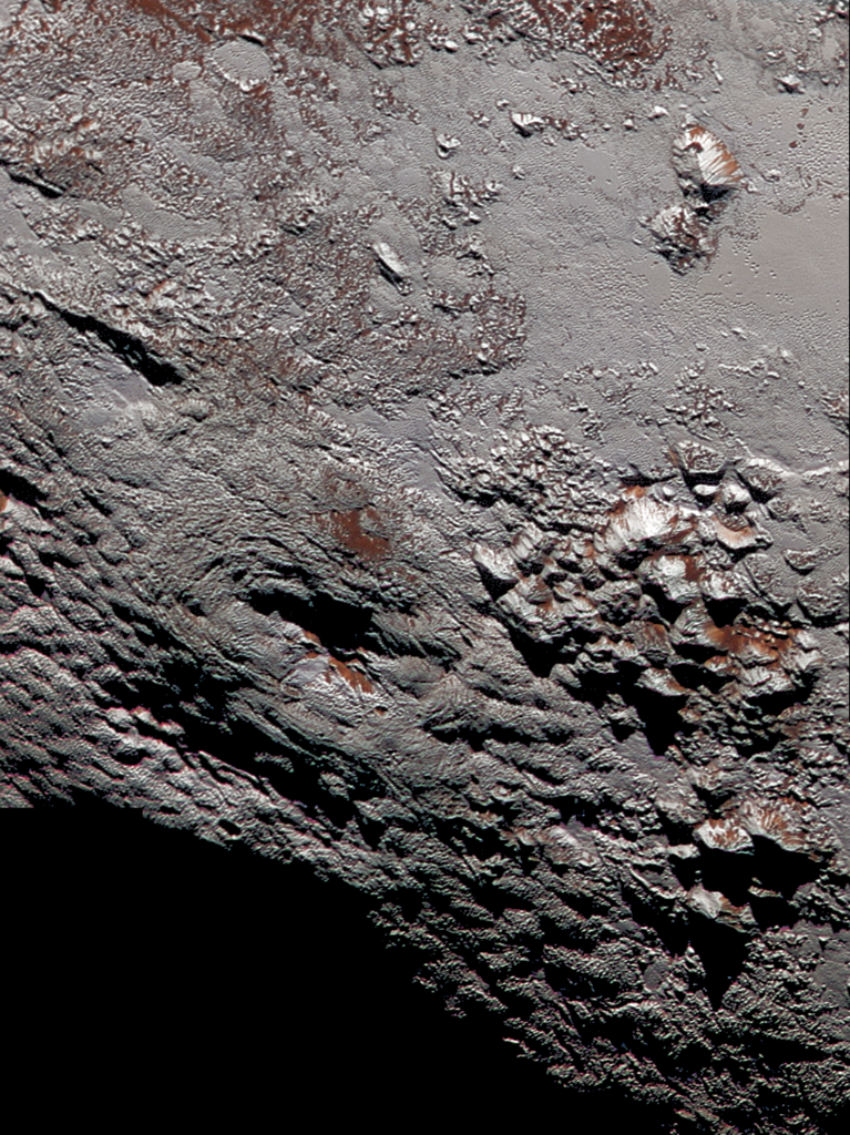NASA's tweet image. Possible ice volcano spotted on the surface of Pluto from @NASANewHorizons composite image: go.nasa.gov/1mYCtz1