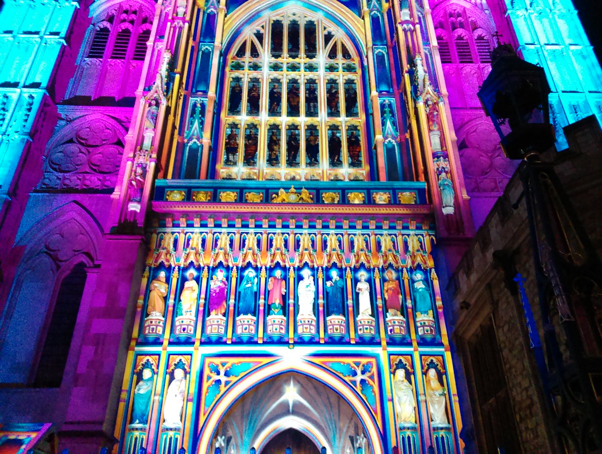 My highlight of #LumiereLDN 'Light of the Spirit'- colourful illuminations bringing the martyrs of <a href="/wabbey/">Westminster Abbey</a> to life.