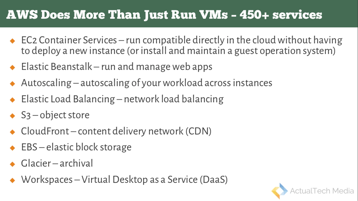 jdgreen's tweet image. AWS is not just VM’s! Check out this short list out of 450+ services that #AWS offers! #AWS101