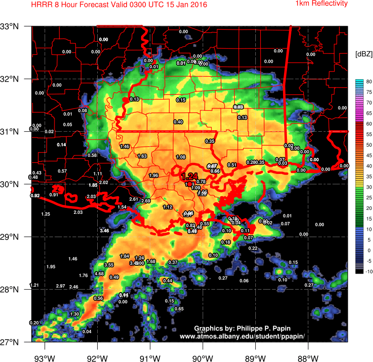 pppapin's tweet image. Those flying out of #KMSY tonight from #AMS2016 may run into a few issues. #HRRR url: atmos.albany.edu/student/ppapin…