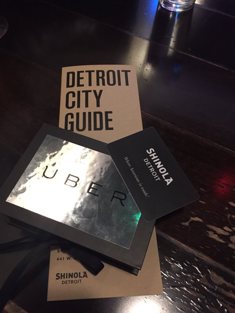 JamesMillarIV's tweet photo. #NAIAS week with a $100 #shinola gift card and a free ride! Thanks to @Uber_MI & @Shinola #uberDLUX https://t.co/fPkrbo6t8W