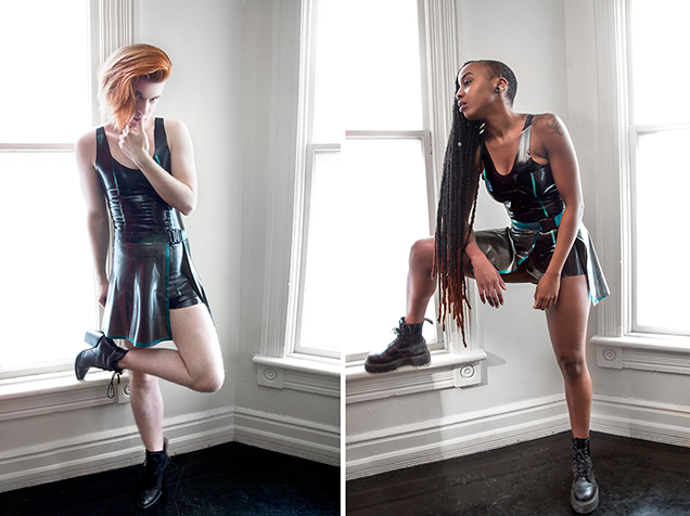 Zane &amp; Tay in our latex Aubrey Suit &amp; Taylor Miniskirt. #INDISTINCT #Toronto raezorlatex.com <a href="/Oasis231mutual/">Oasis Aqualounge</a>