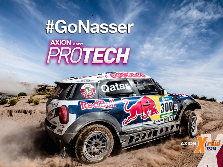 AxionXraidTeam's tweet photo. ¡Felicitamos a @Nasser por su segunda etapa ganada en el @Dakar! #AxionXRaidTeam @XRaidTeam #GoNasser https://t.co/YbOnlgIE1W