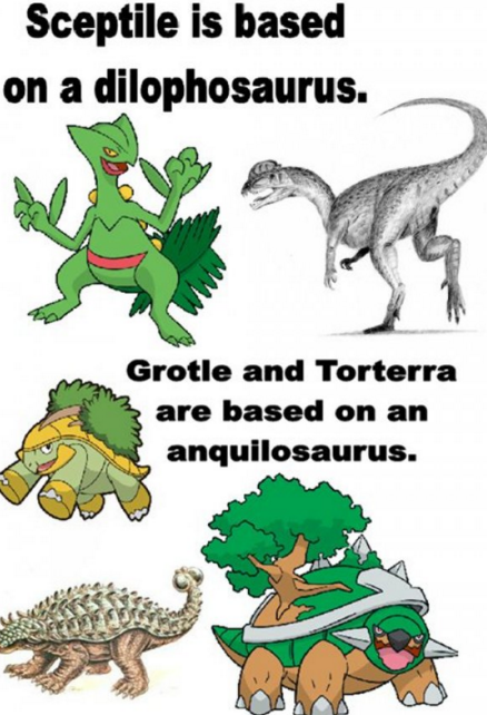 Poke__Facts's tweet photo. All grass type starters are based on different 'saurs': https://t.co/MvMkSIvVMn