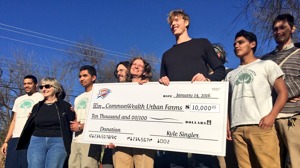 okcthunder's tweet photo. #ThunderCares. Kyle Singler donates $10k to @CW_UrbanFarms to grow/provide healthy food for community. #UrbanFarming https://t.co/0xxonUOLwI