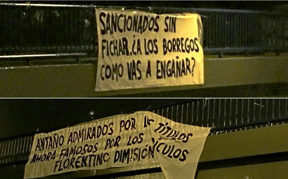 Pancartas contra el presidente del Real Madrid tras conocer la sanción de la FIFA ow.ly/X4RHk