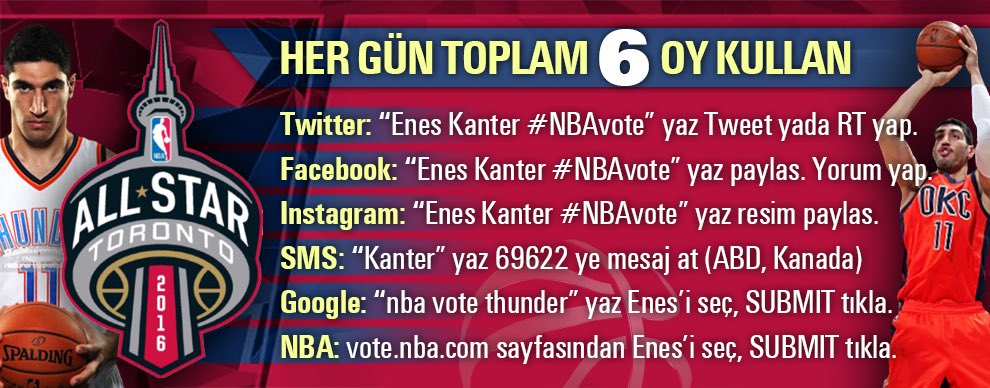 Hayritu's tweet photo. Son 5 gün.!
HERGÜN 30 oy
Enes için atabilirsiniz...
30 oy sizin için hiçte o kadar zor değil.!
Enes Kanter #NBAVote https://t.co/n6ySa7427G