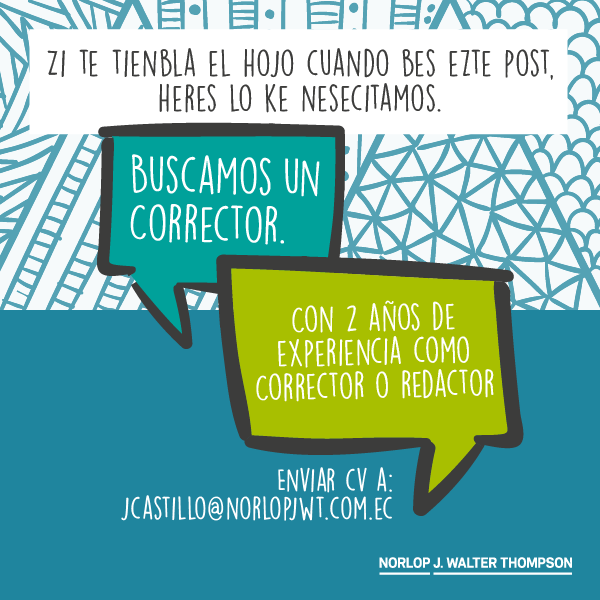 NorlopVML's tweet photo. Buscamos a un Comunicador Social con 1 o 2 años de experiencia como #corrector o #redactor. #Guayaquil https://t.co/rYJAEZS2sd