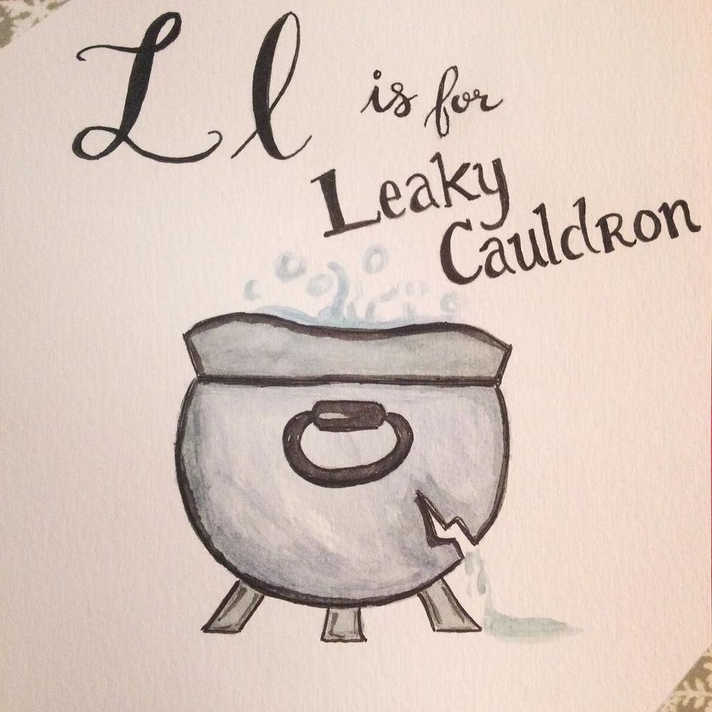 Druthersco's tweet photo. By novelarts L is for the Leaky Cauldron! #leakycauldron #handmade #shopsmall #illustration #watercolor #abcs_L #ha… https://t.co/4MZysPoP3v