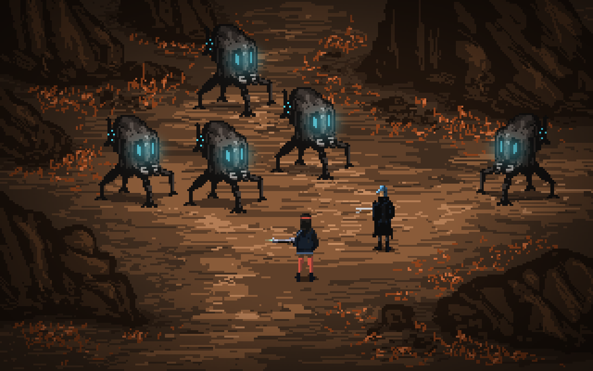 "The Curious Colony" - I could doodle while <a href="/raxterbaxter/">raxter</a> was streaming #deathtrash FX coding. #indiedev #pixelart