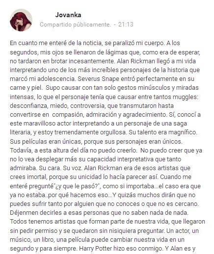ImAMadWeirdo's tweet photo. Un Adiós que no esperaba dar. Aún no lo puedo creer. Eterno gracias. Hasta Siempre. #AlanRickman https://t.co/TnU7ZdxbIn
