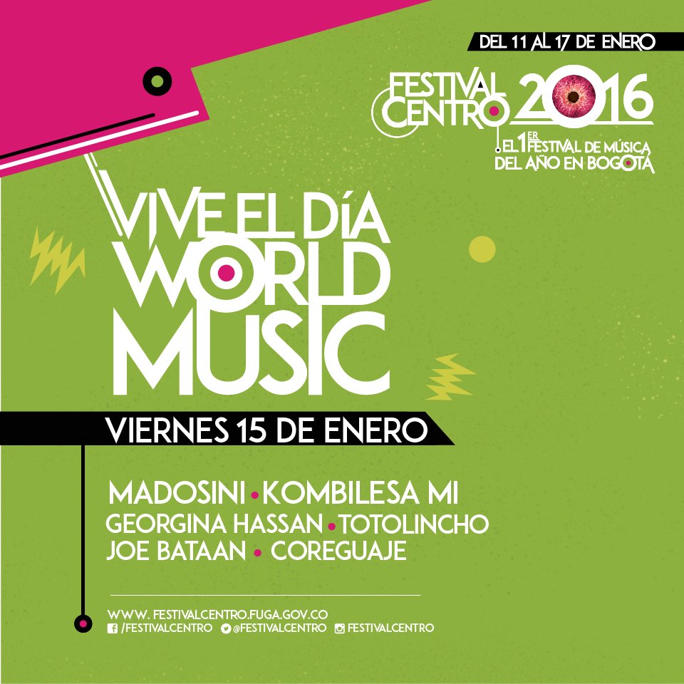 FestivalCentro's tweet photo. Mañana #WorldMusic #Coreguaje @totolincho #CombilesaMi @GeorginaHassan #Madosini y #JoeBataan https://t.co/aZ2magmtdG