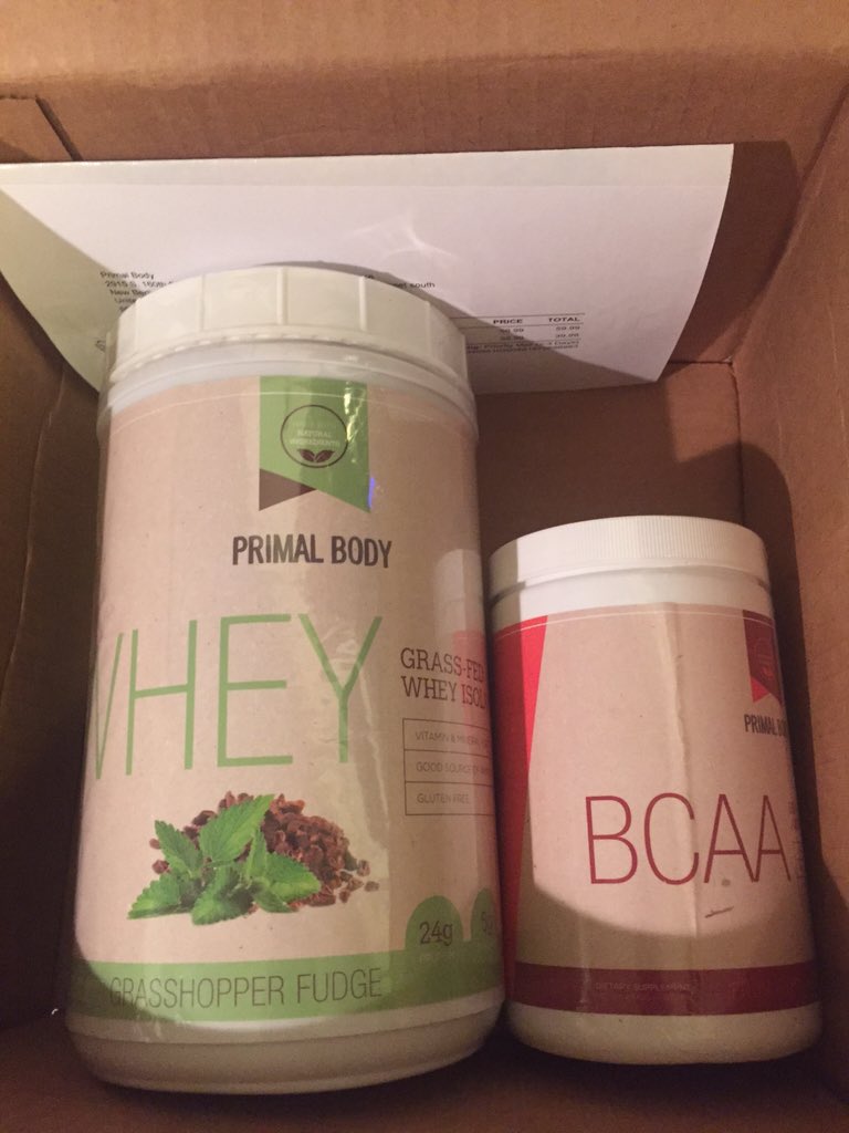 YAY look what came!!!!! So excited to try @primal_body #grasshopperfudge #bcaa <a href="/morellifit/">Michael Morelli</a> #fitfam #100kchallenge