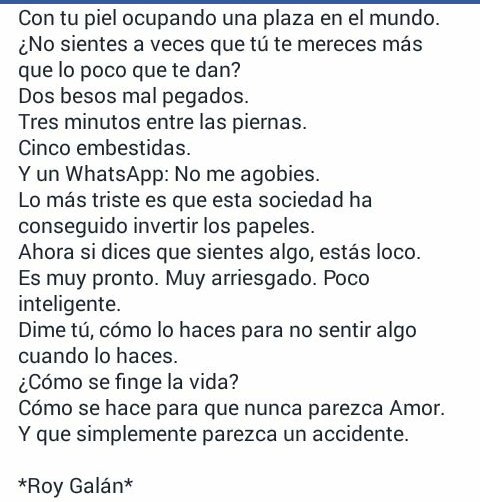 OnMarimar's tweet photo. Haz que no parezca amor...que es lo que se lleva ahora.
Merece la pena leer este texto de #RoyGalán https://t.co/a6CUV9H9fI