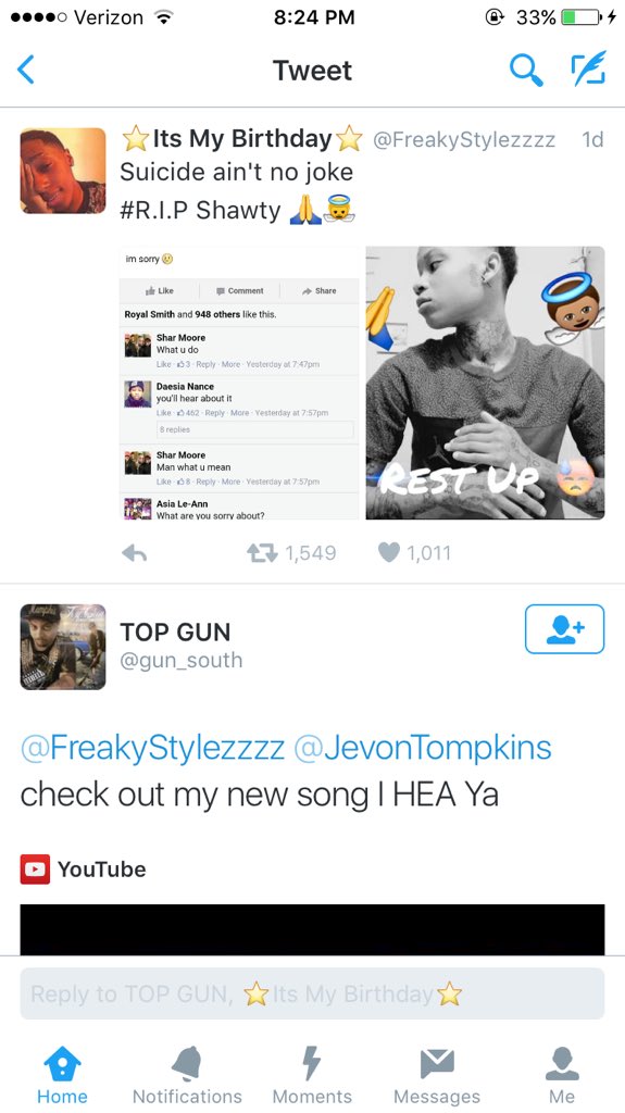 TripleOGJew's tweet photo. This some fucked up shit tho. He worried bout getting his music out there😴😴 https://t.co/kIl62wusJN