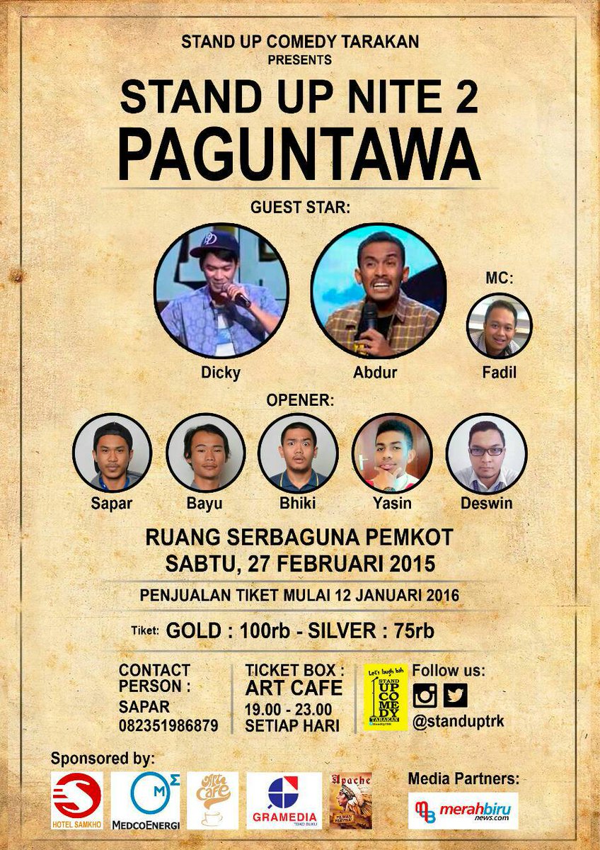 DeswinFaqih's tweet photo. Malam ini ada openmic @StandUpTRK di Art cafe pukul 19.30. Beli tiket ini juga bisya datang kelokasi. Sampai jumpa 👐 https://t.co/55YeuaCY1d