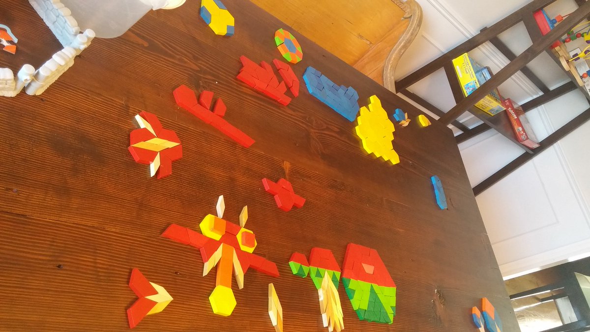 My kids play w/ pattern tiles for hours. I manage to throw in a lot of #math talk, of course:) #thebeautyofmath