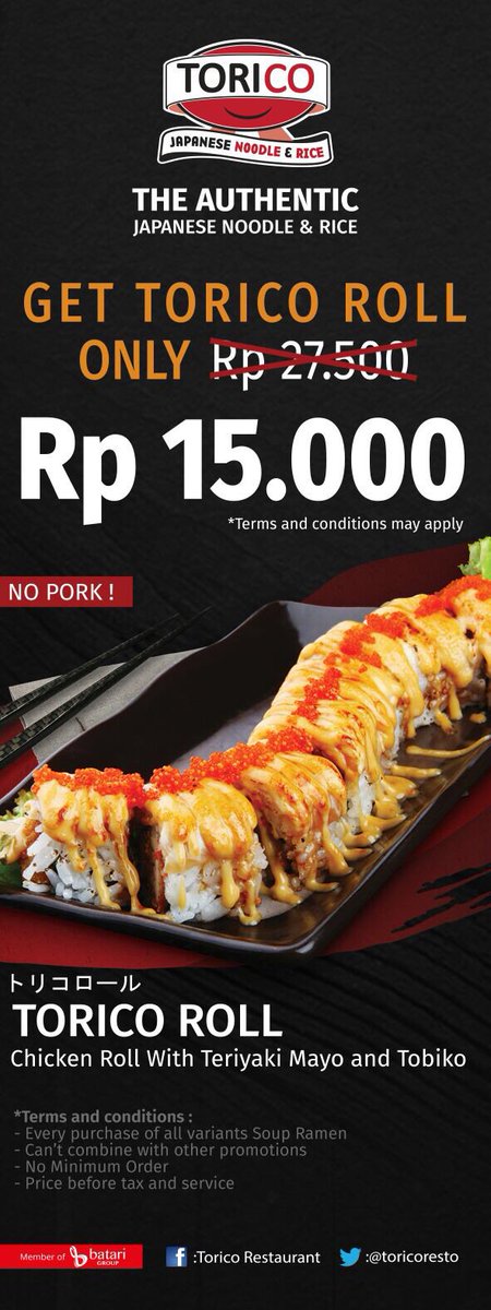 Ada PROMO lohh untuk kalian semua
yang suka Menu-menu di TORICO jangan lupa add friend kita : Torico Restaurant
