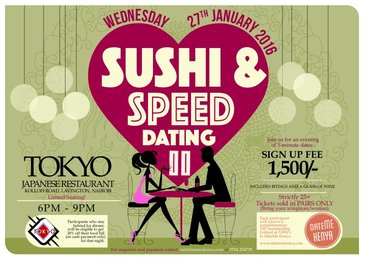DateMeKenya's tweet photo. Join us for Sushi &amp; #SpeedDating JAN 27TH @ @Tokyo_nbi. Call 0704 204 778 to book your tickets now. #Nairobi #Dating https://t.co/6MA4rEkeEs