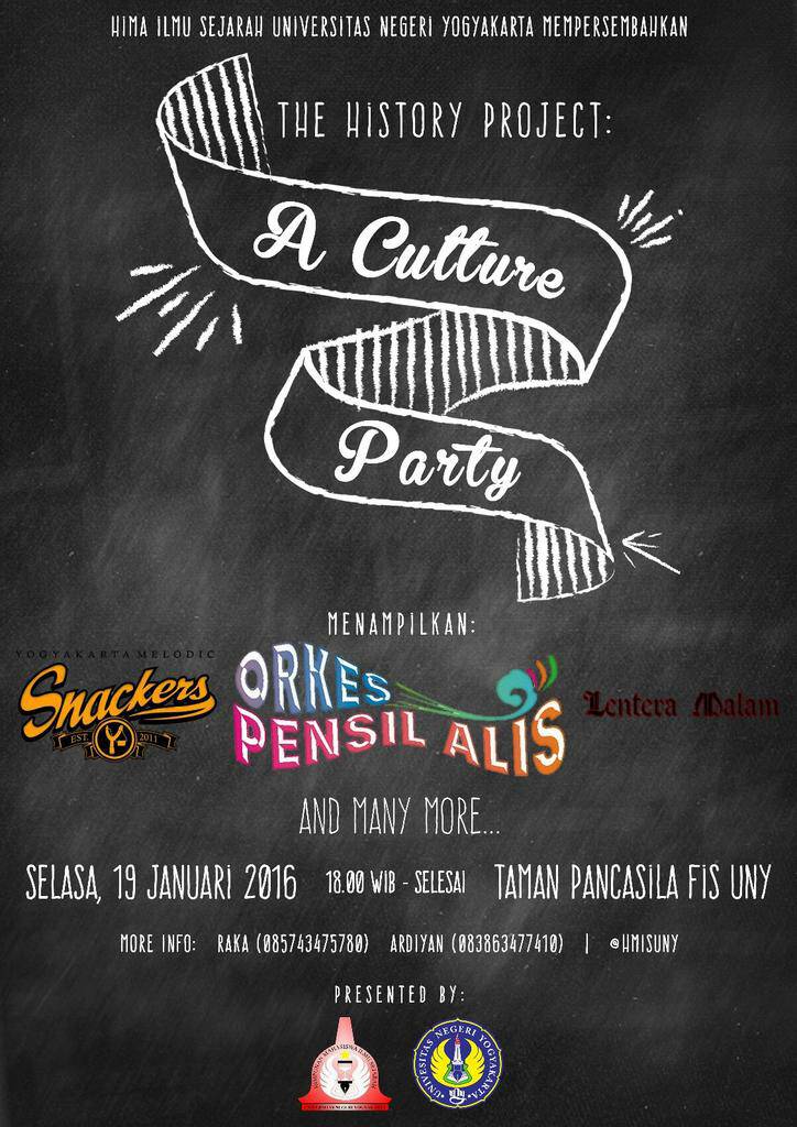 The History Project: A Culture Party | 18:00 - selesai | 19-01-16 | Taman Pancasila FIS UNY | CP 085743475780