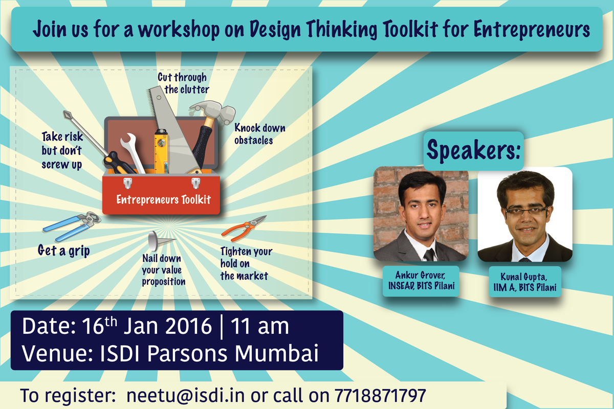 isdimumbai's tweet photo. Set your alarms and note this down in your planners! Workshop on 'Design Thinking Toolkit for Entrepreneurs' tomo! https://t.co/juWEbHFYmZ