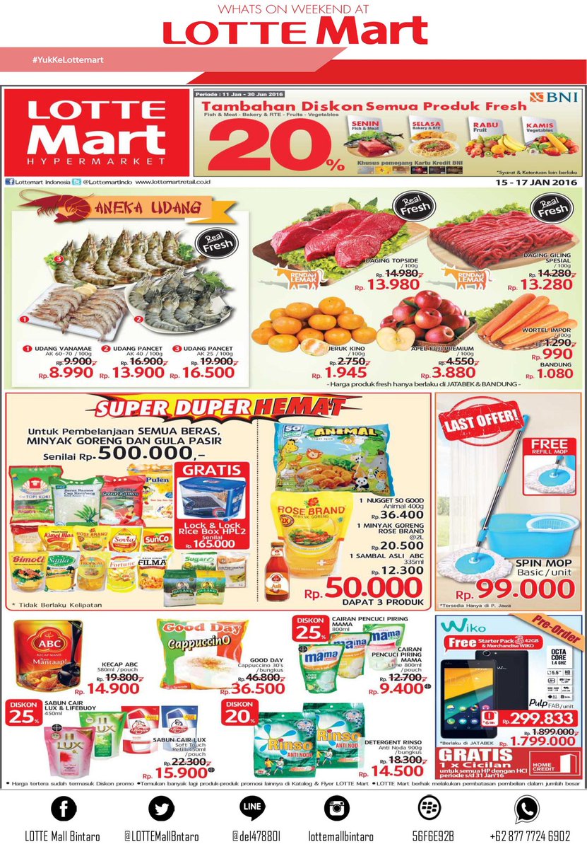 LOTTEMallBntaro's tweet photo. #WhatsOnWeekend Great Offer From us on this Weekend 15-17 January 2016 #YukKeLottemart @Info_Bintaro @updateBINTARO https://t.co/CqVh14k9Wq