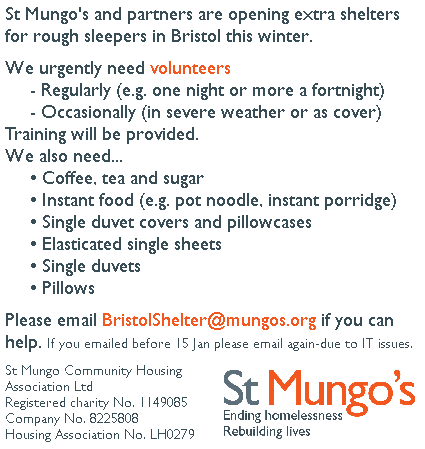 DaveIngerslev's tweet photo. It's really cold out there! Help us at @StMungos to open extra shelters in Bristol for rough sleepers! Please RT https://t.co/ySyfAqYreF