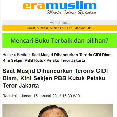 SlametMuslim's tweet photo. Eramuslim: Apa teror Jkt tdk blh dikecam? Mana kecamanmu utk ISIS?
#CounterOpini
#SandiwaraMediaRadikal
#BomSarinah https://t.co/VCVcJUMNpn