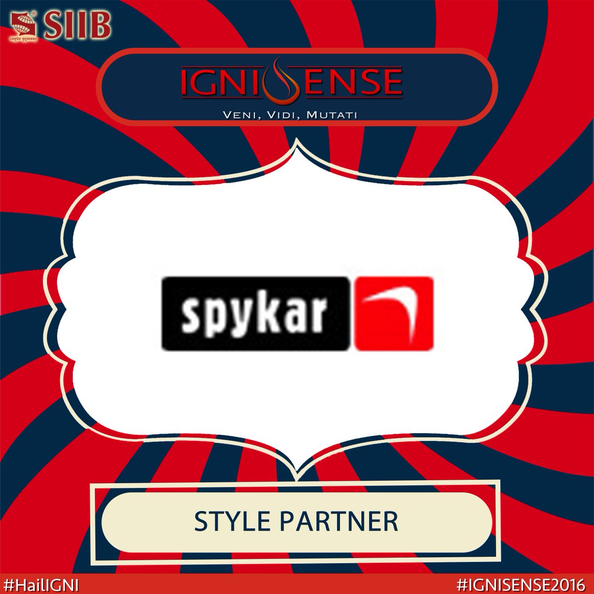 IgnisenseSIIB's tweet photo. We are proud to present Spykar as our Style Partner! 
#siib #ignisense2016 #sponsor https://t.co/kxYdaChsaO