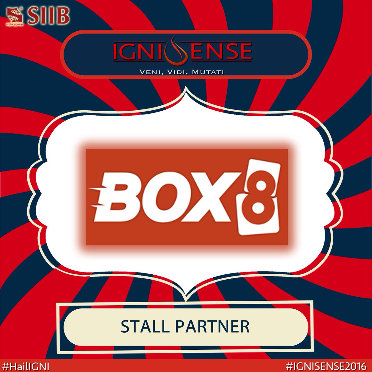 IgnisenseSIIB's tweet photo. We are proud to present Box 8 as our Stall Partner!
 #siib #ignisense2016 #sponsor https://t.co/aAAwK7JdF3