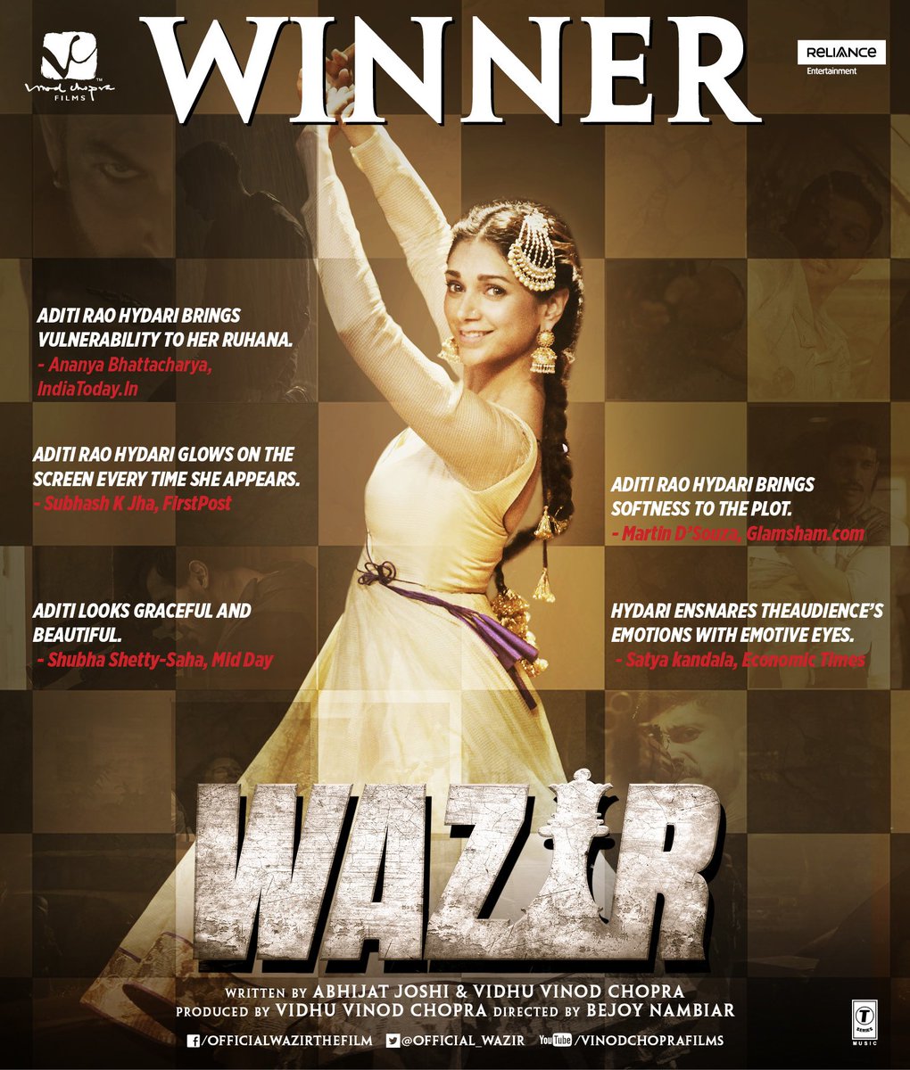 Official_Wazir's tweet photo. Everyone is raving about @aditiraohydari's performance in #Wazir! https://t.co/UTdcbsnmHb