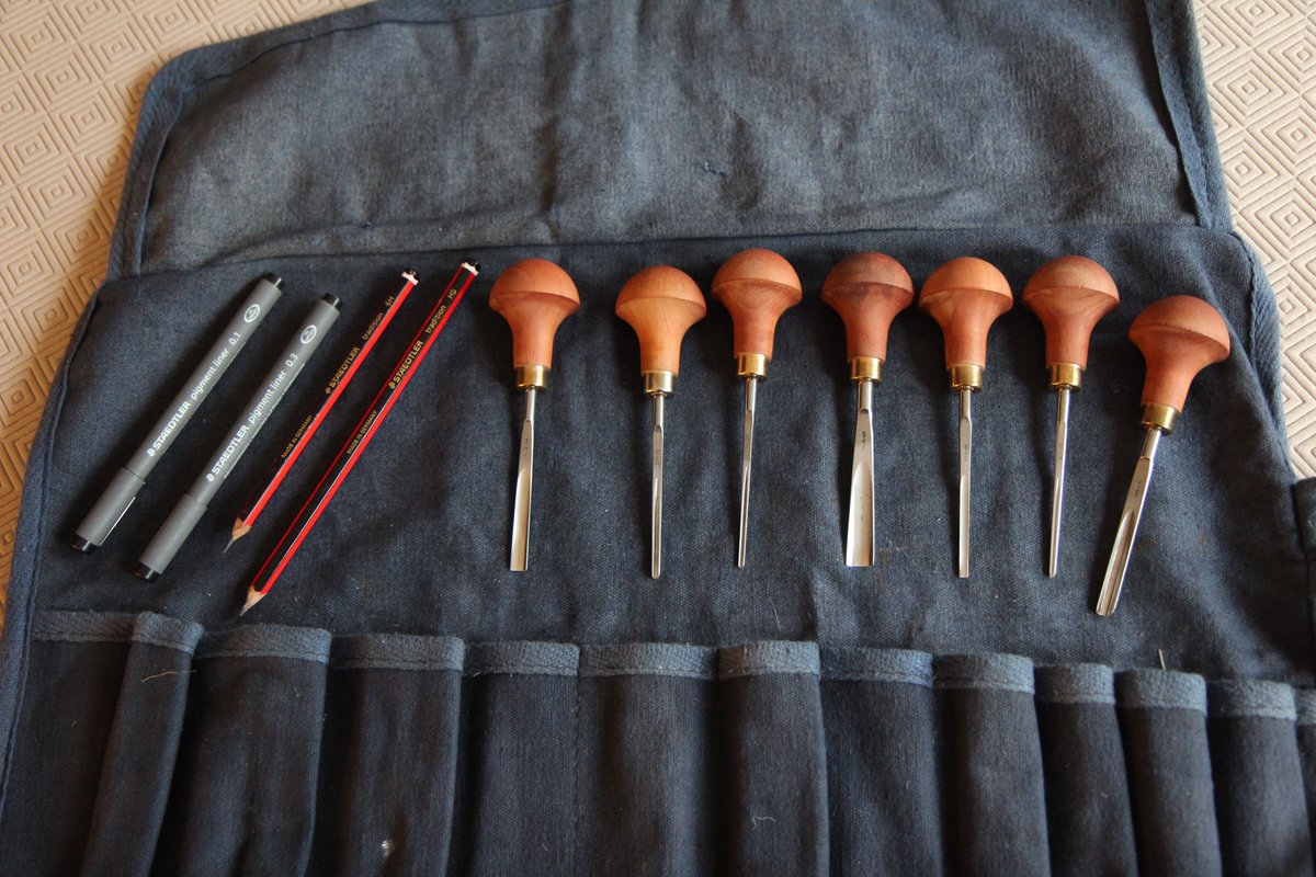 AndyHDesign's tweet image. Six or seven Lino cutting tools  #PfeilSwissmade  supplied by #classichandtools,  a design, and a piece of Lino