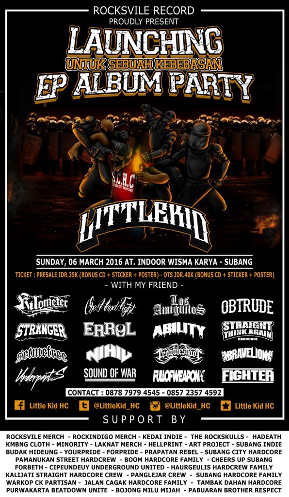 LITTLE KID Hardcore (@littlekid_hc) on Twitter photo Launching E.P Album LITTLE KID
"Untuk Sebuah Kebebasan"
6 March 2016 <a href="/Underpants_hc/">Underpants</a> <a href="/fullofweapon_hc/">FULL OF WEAPON</a> <a href="/fighter/">David Yee</a> Launching E.P Album LITTLE KID
"Untuk Sebuah Kebebasan"
6 March 2016 <a href="/Underpants_hc/">Underpants</a> <a href="/fullofweapon_hc/">FULL OF WEAPON</a> <a href="/fighter/">David Yee</a>