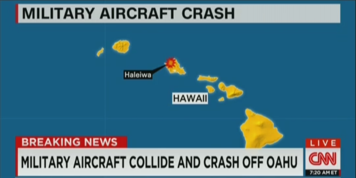 cnnbrk's tweet photo. More: 12 were aboard the military aircraft that collided off Hawaii, Coast Guard says. https://t.co/FU72rX01ok https://t.co/6q0XlmD0gJ