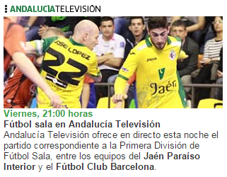 canalsur's tweet photo. Duelo de altura entre @JaenFS y @BarcaFutbolSala en #AndalucíaTV con comentarios de @FjoliverMolina y @Cucomunich https://t.co/yxQwQ4FwYV